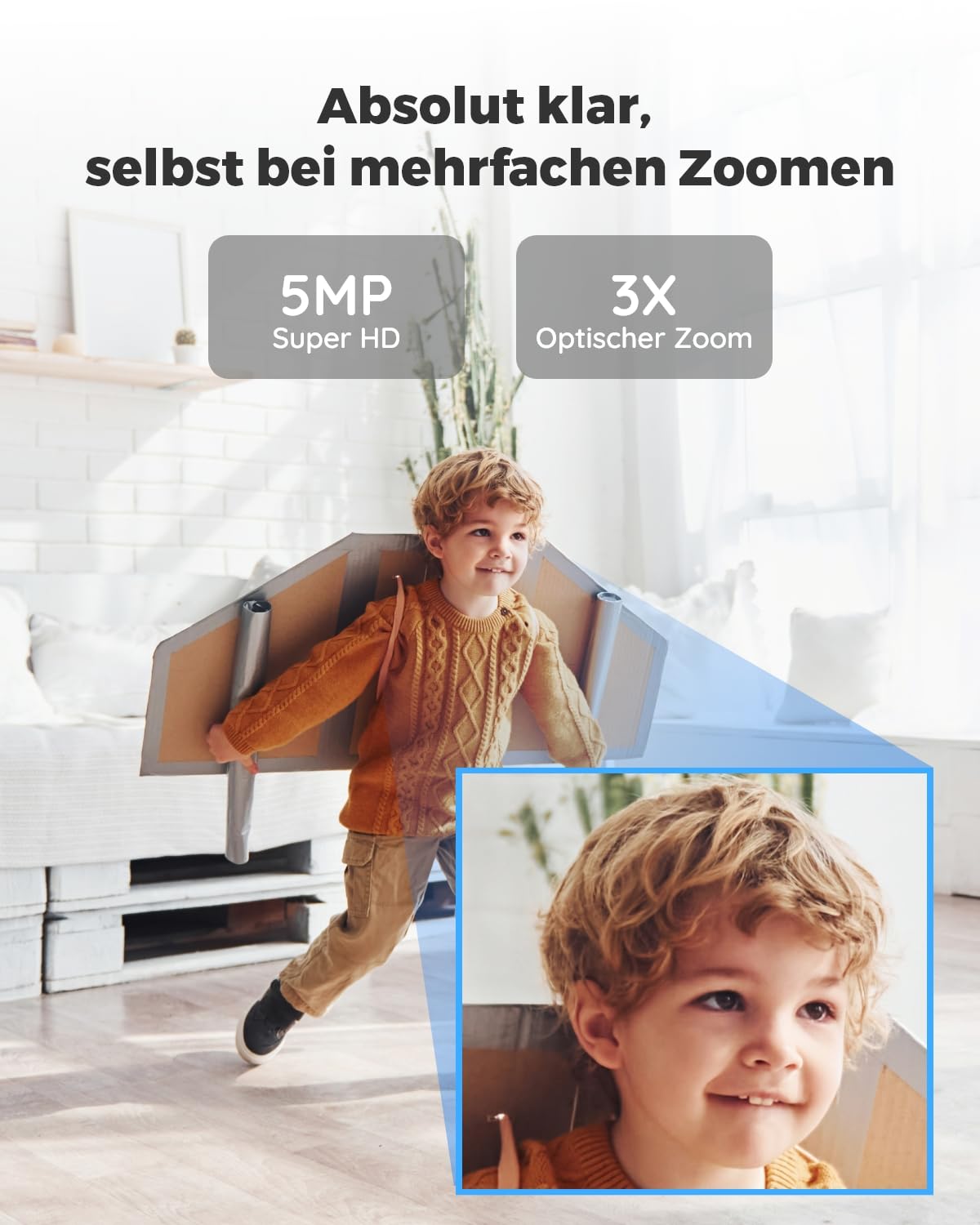 Reolink 5MP PTZ Überwachungskamera Innen, E1 Zoom (Generalüberholt) | WLAN IP Kamera Indoor mit 3X Optischem Zoom, 355°/50° Schwenkbare, 2,4/5,0 GHz WiFi