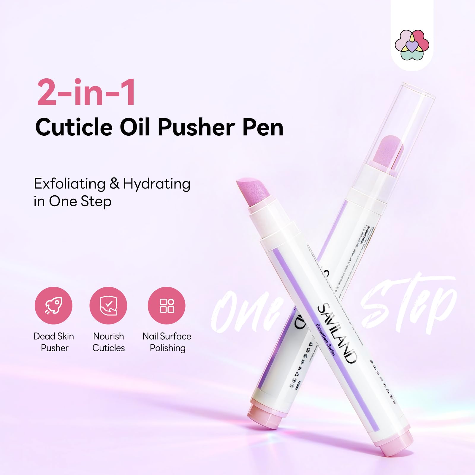 SAVILAND 3 in 1 Penna per Cuticole, 2 pezzi Cuticle Scrub Penna per Rimuovi Cuticole e Olio per Cuticole con Punta Ceramica per Pellicine, Unghie Screpolate e Secche