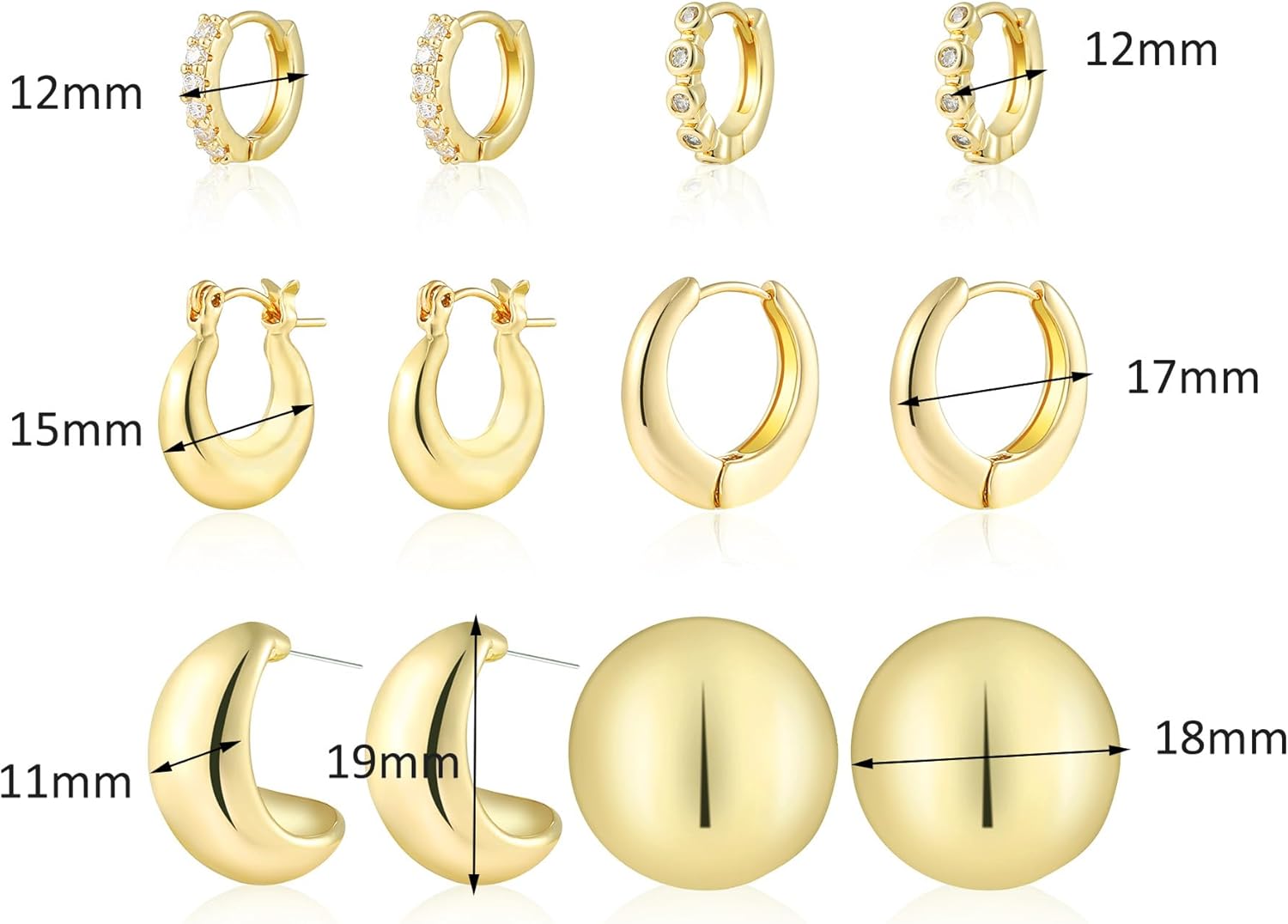 6 Pairs Gold Hoop Earrings for Women, 14K Gold Plated Chunky Huggie Hoop Earrings Set Hypoallergenic, Lightweight Twisted Open Hoops Jewelry for Christmas/Birthday Gifts. - Image 6
