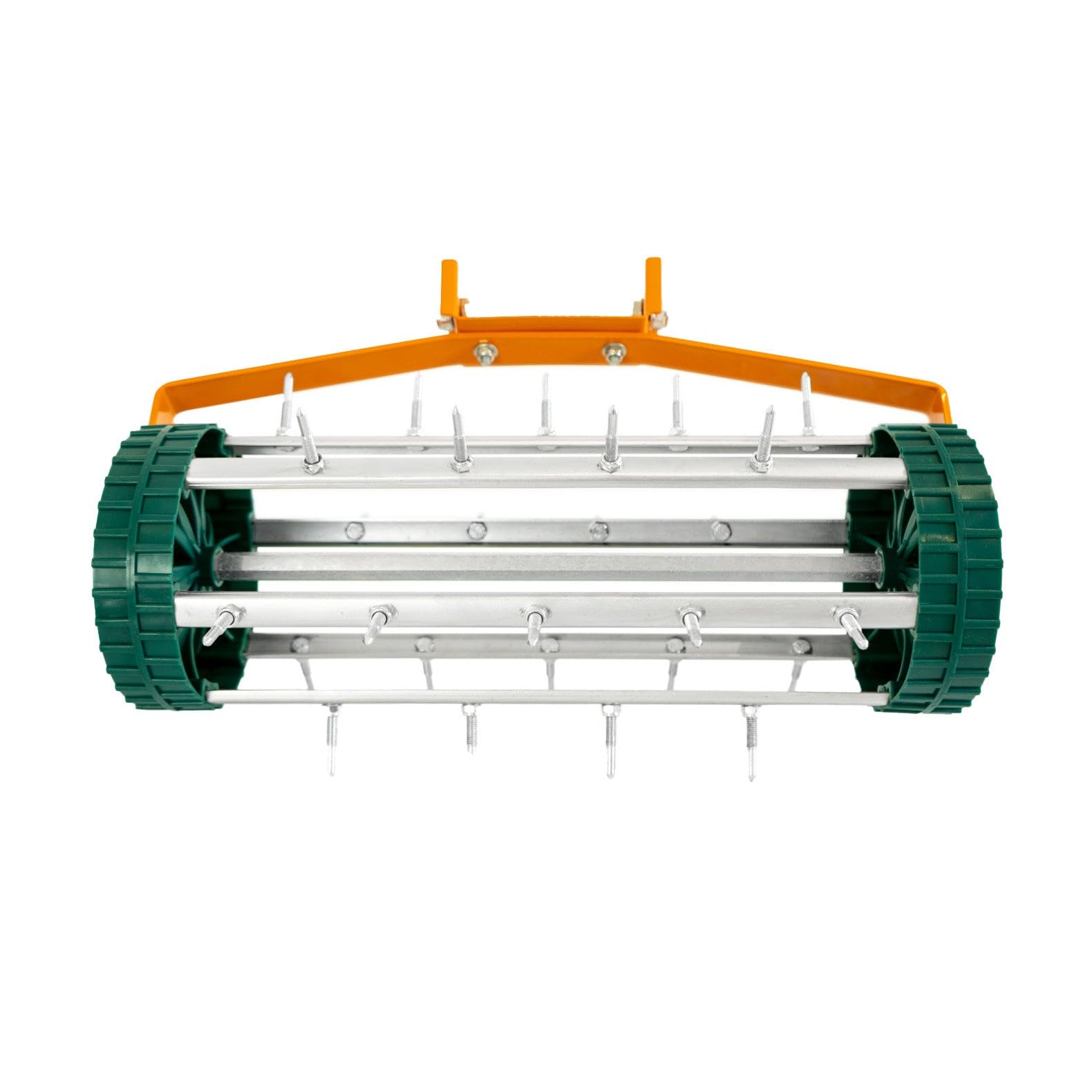 Set 2-in-1 Arieggiatore Manuale e Livellatore per Prato Arancione in Acciaio Zincato e Alluminio con Manico Estensibile fino a 2m, Base Livellatrice da 100cm e Picchetti da 3,8cm