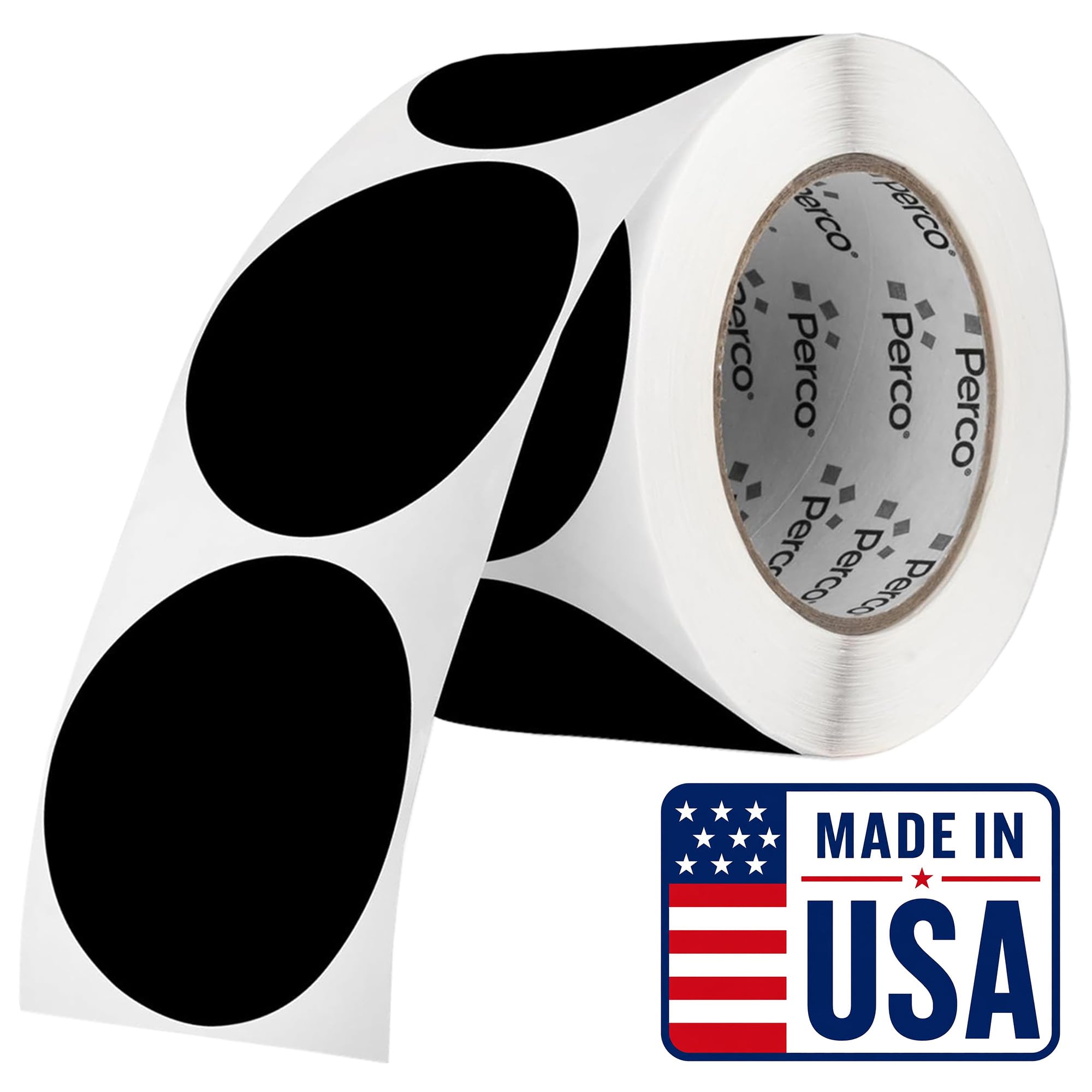 Perco Black Round Circle Dot Sticker 3-Inch Labels with Perforation for Easy Tear-Off, 500 Stickers per Roll - Bold Signage, Logo Stickers, Warning &amp; Instruction Labels, Strong Adhesive - Made in USA