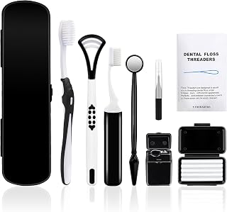 Portable Orthodontic Oral Care Kit - Orthodontic Dental Care Kit for Braces with Travel Case,Includes V/U-Shape Toothbrushes, Floss Threaders & Ortho Wax (Black)