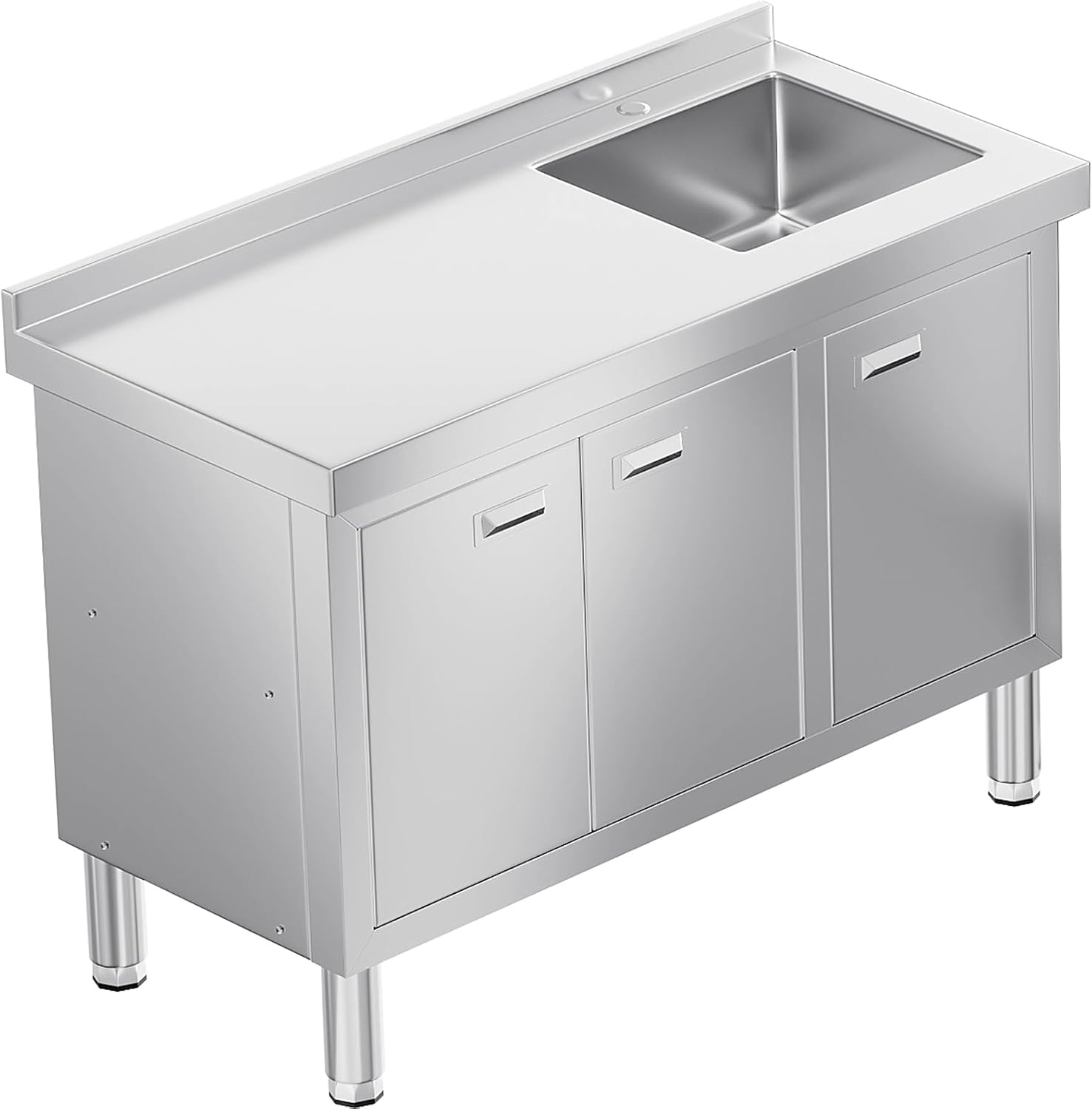 WWK 59" x 21" Stainless Steel Sink with Cabinet, Freestanding Utility Sink Laundry Sink, Heavy Duty Commercial Kitchen Sink for Outdoor, Restaurant, Hotel, Cafe, and Garage, 21D x 59W x 35H inches