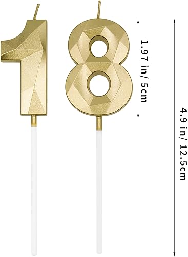 Miniatura 2 de Velas de cumpleaños número 18 y 81 para pastel, velas doradas con forma de diamante 3D con forma de diamante, decoraciones de cumpleaños,