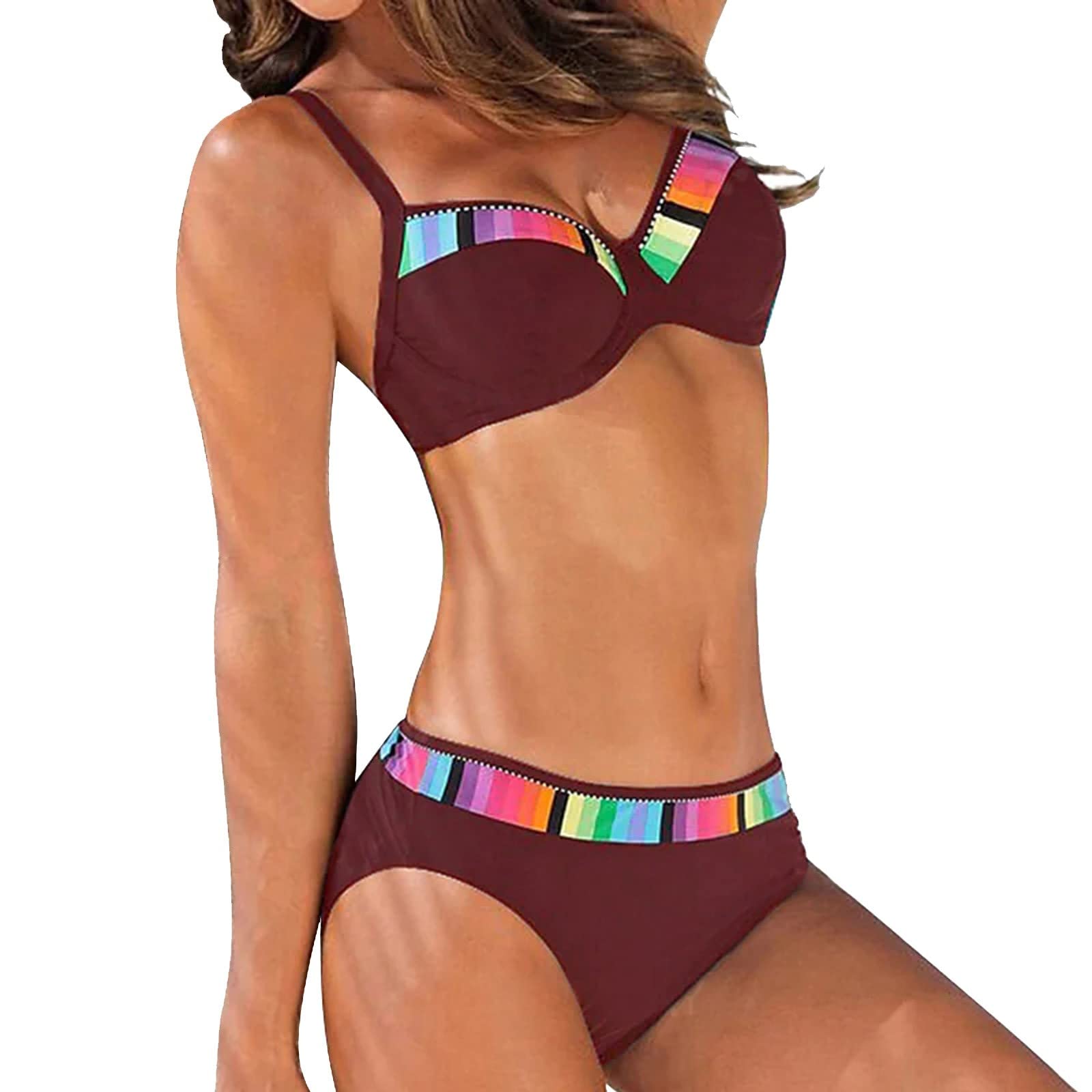 Genérico Mujeres Bañadores de Tallas Grandes Estampado Floral Cintura Alta Sexy Cabestro Traje de Baño Bikini Estampado Bohemio Bañadores De Mujer Braga Bikini Mujer Azul Marino