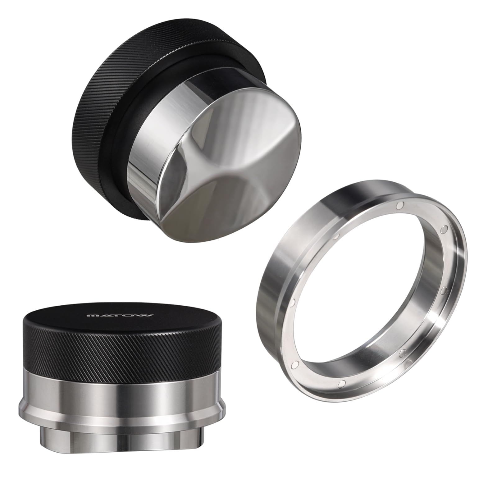 MATOW 2 in 1 Design Gravity Distributor and Magnetic Dosing Funnel Combo, 53.3mm Adaptive Espresso Distributor and 54mm Stainless Steel Dosing Ring