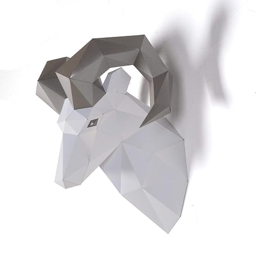 Ram Head Paper Sculpture,Pre-cut DIY Papercraft Kit,Handmade Wide Animal Figurine,Multi