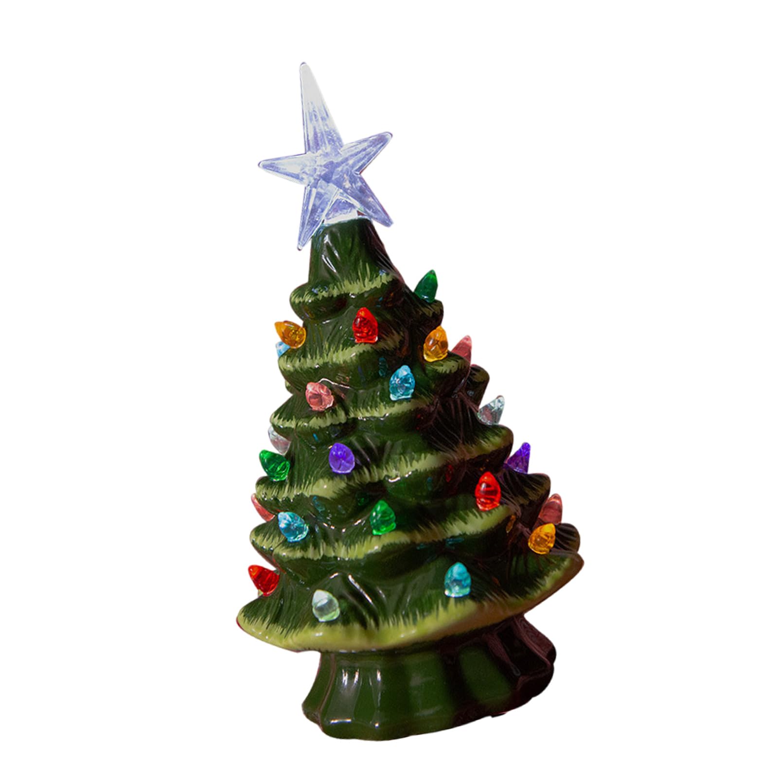Lerpwige Decorative Miniature Christmas Tree with Lights Battery Operated Ceramic Desktop Lamp Festival Tabletop Decoration Indoor Christmas Decorations