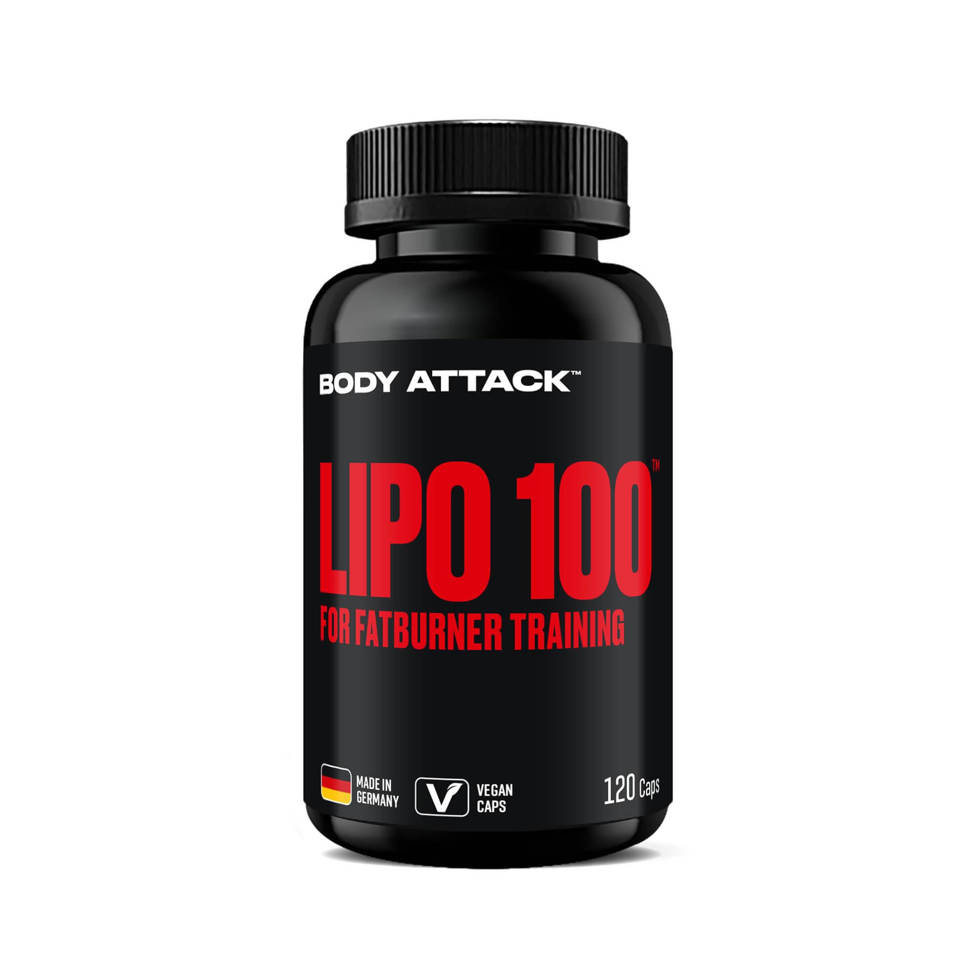 Body Attack LIPO 100-120 vegane Kapseln - Stoffwechsel Beschleunigen mit Lipocholine®, 200 mg Koffein, Ginseng & Grüner Tee Extrakt, Theacrin - Für Fatburner-Training & Diät - Made in Germany