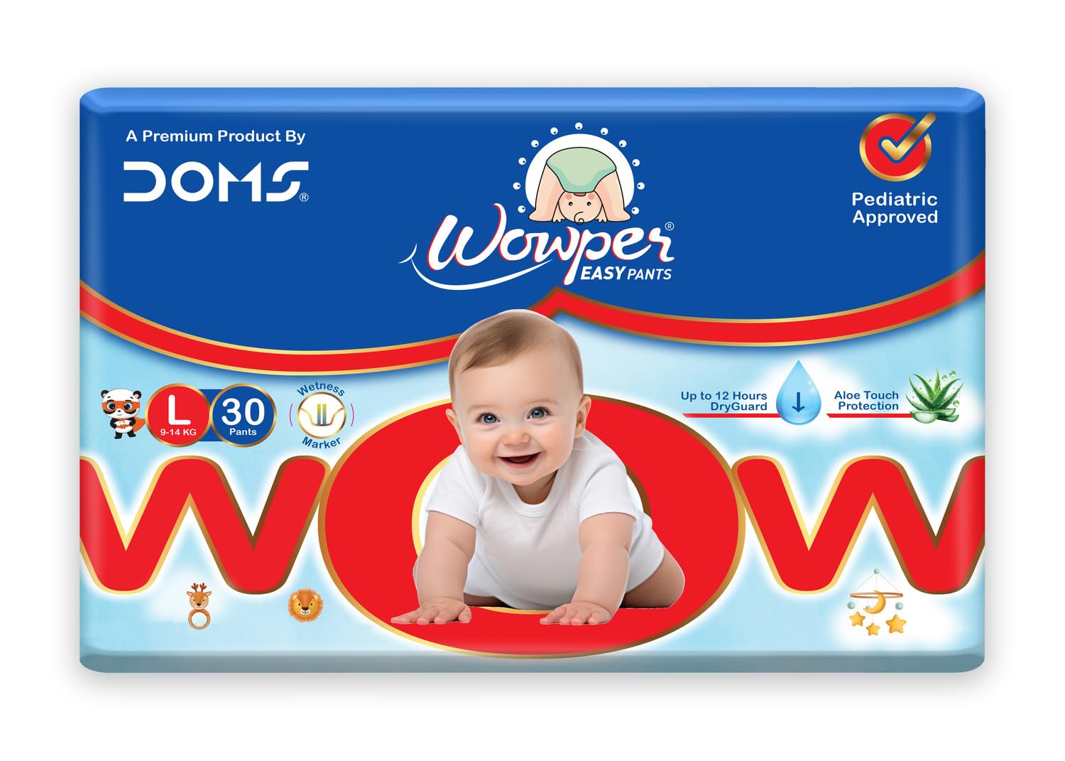 Wowper Fresh Baby Diaper Pants | Large Size Diapers | Diapers with Wetness Indicator | Upto 12 Hrs Absorption | 9-14 Kg | 30 Counts