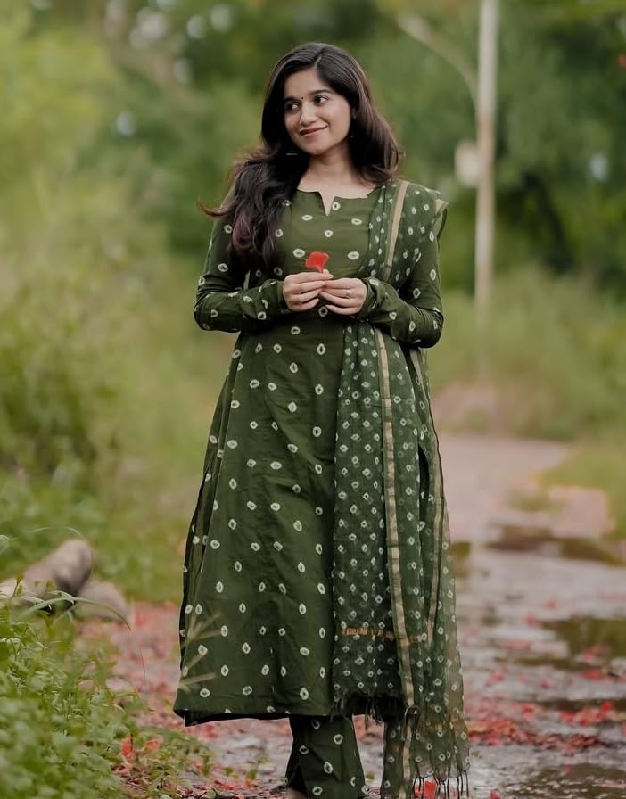 Image of KLOSIA Women's Printed Anarkali Kurta and Pant with Dupatta Set