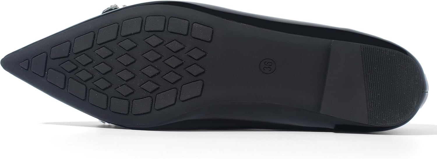 DssXUxx Flats for Women Comfortable Leather Pointed Toe Ballerina Shoes Rhinestone Bow Comfort Slip On Flats Light Weight Dress Shoes Black-10.5 - Image 5