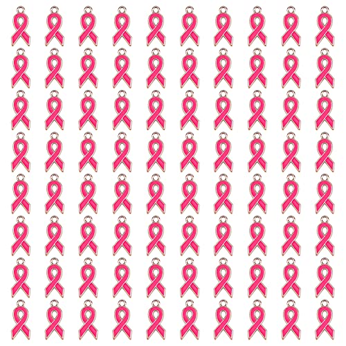 Craffancy Lot de 80 pendentifs en forme de ruban - Mini breloques en ruban de sensibilisation en plastique émaillé - Accessoires pour loisirs créatifs, colliers, bracelets, bijoux - Rose Cover