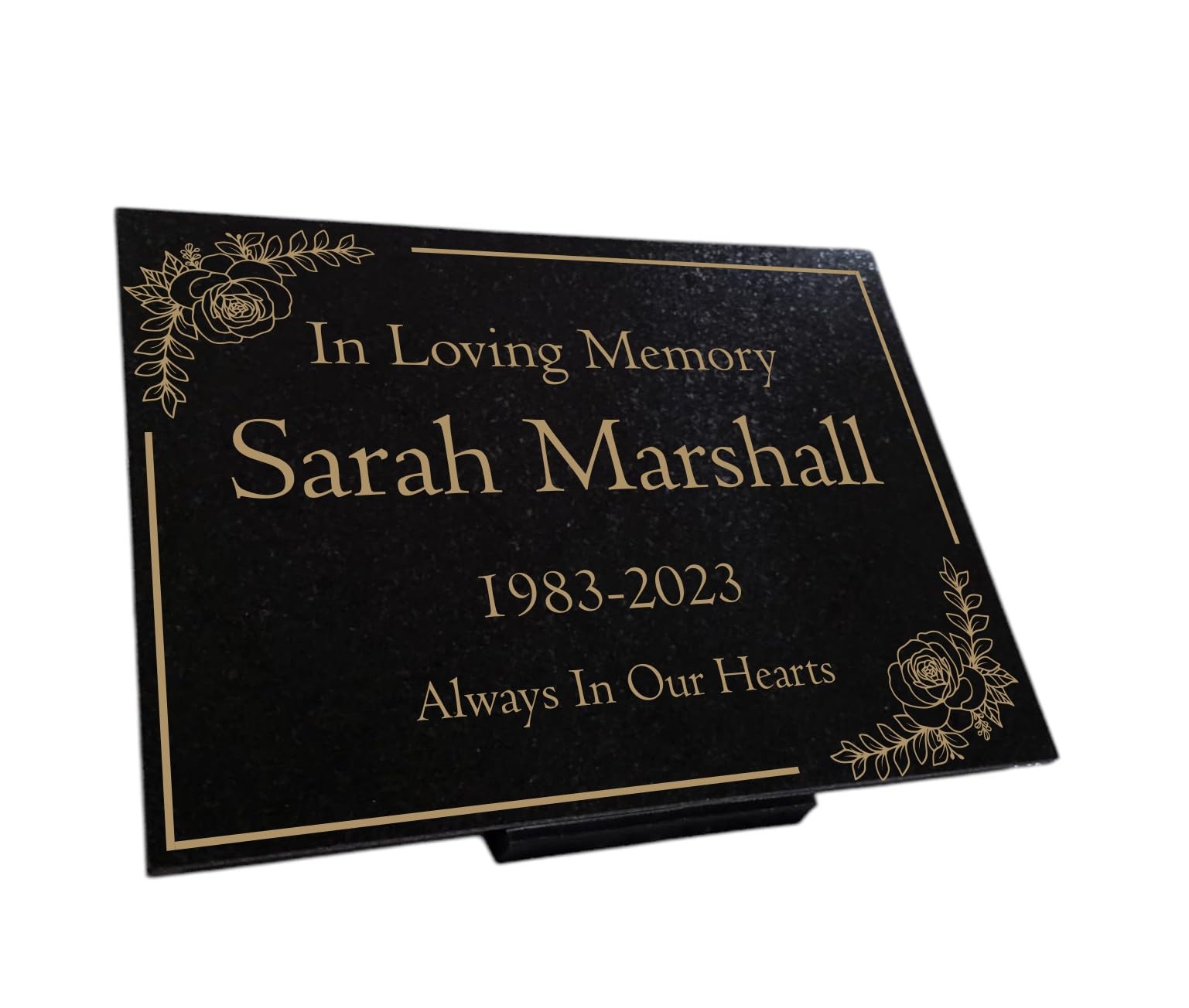 Personalised Granite Memorial Plaque, Floral Plaque, Engraved, 29x21cm, Gold Lettering, Crematorium, Grave Marker, Garden Memorial (40cmx30cm)