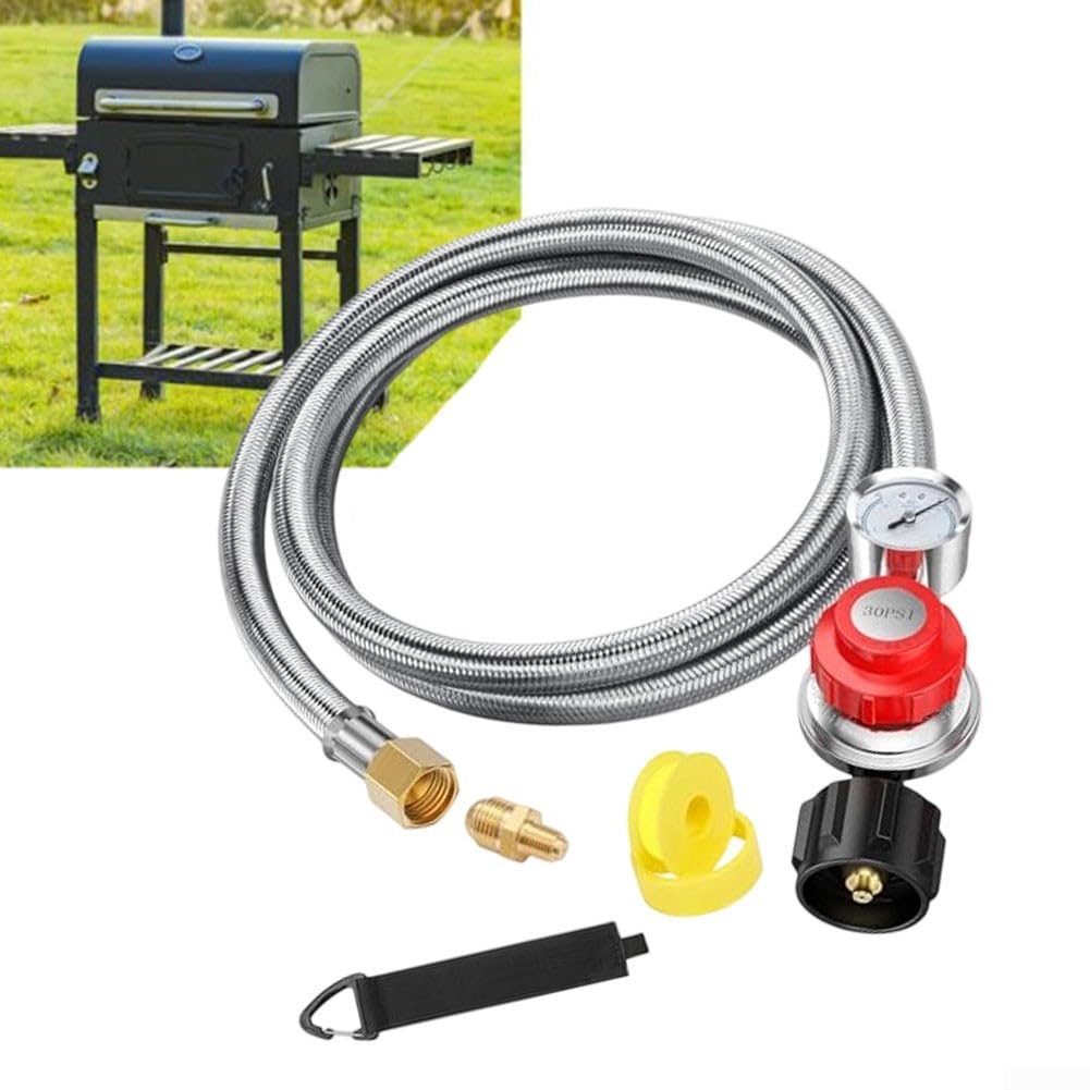 Regolatore di propano, 1,5 m, regolabile ad alta pressione, con manometro per barbecue e griglie per forno a GPL e fornello per controllo della pressione