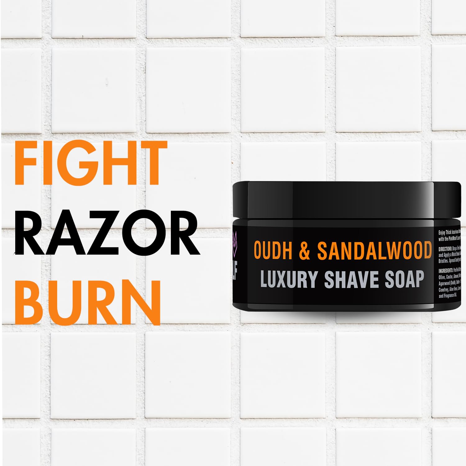 Pink Woolf Shaving Soap for Men | Oudh & Sandawood | Wet Shaving Soap with Rich Creamy Lather | Smooth Razor Glide for Safety Razor & Brush Shaving | 50g Jar