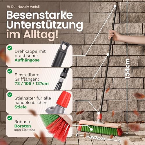 Novaliv Gartenbesen mit Stiel 40 cm Elaston Borsten inkl. Kehrgarnitur verzinkt bestehend aus Kehrblech und Handfeger Ideal als Straßenbesen Terassenbesen Hofbesen Stallbesen Kehrbesen Outdoor Broom – Bild 3