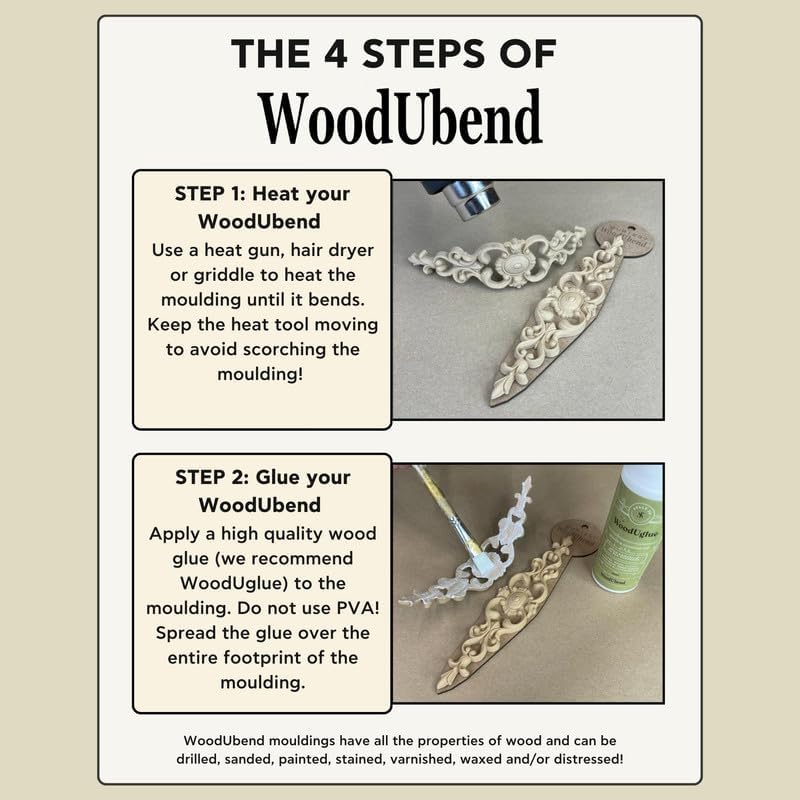 WoodUbend WUB1221 - Decorazioni in legno pieghevoli e flessibili, 10 x 26 cm, fai da te, mobili e decorazioni per la casa, facili da applicare e dipingere, decalcomanie versatili e riutilizzabili
