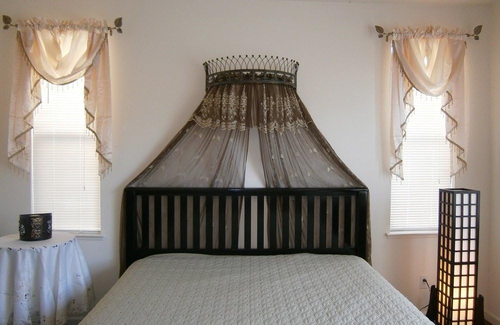 OctoRose Metal Wall Teester Bed Crown Canopy - Antique Crown wall Decor with Built-in Rods & Hardware - for Over Beds or Windows - Drapery Panels Not Included - Bronze (31.5x14x9.5 Inches)