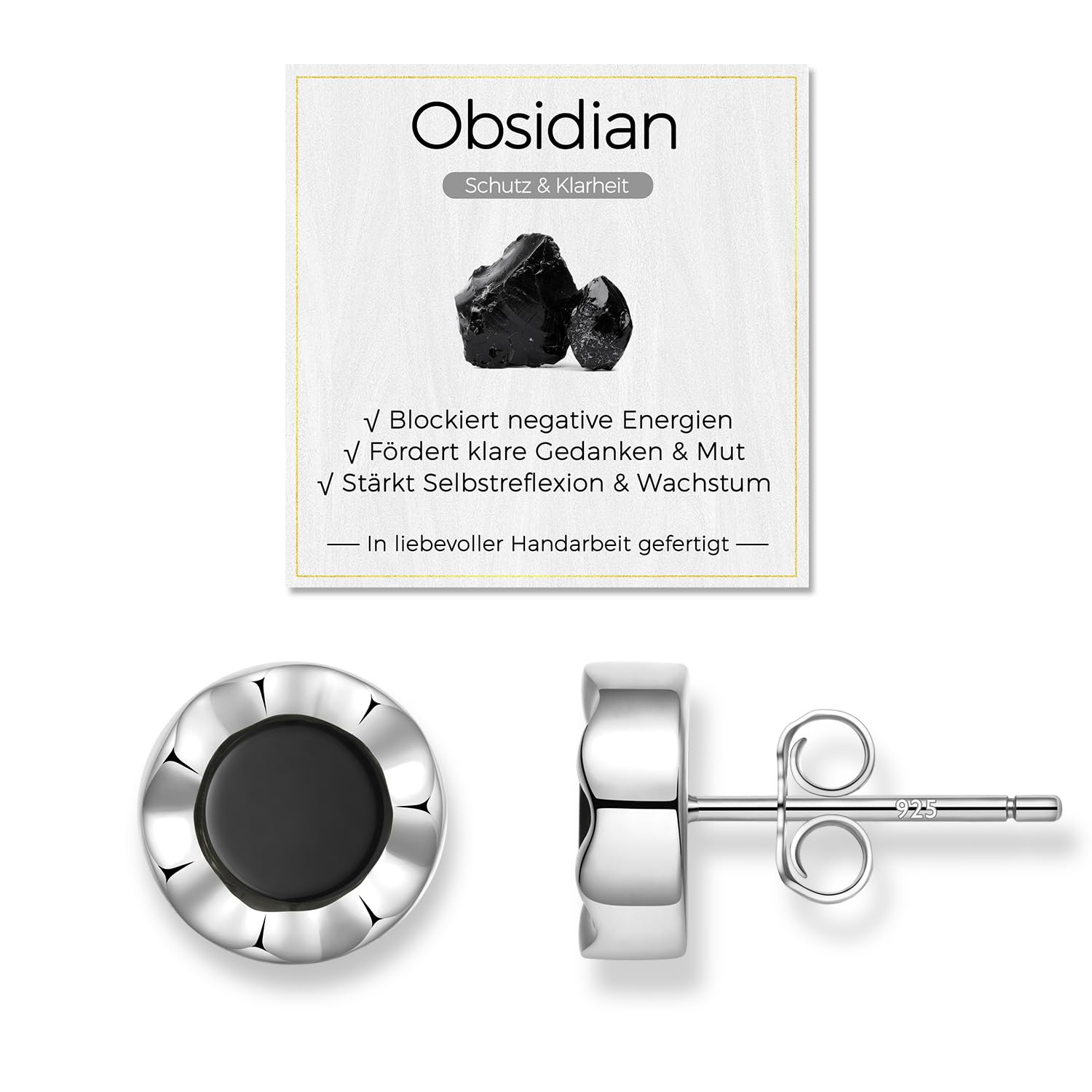 Obsidian & Perlmutt Ohrringe Silber 925 für Frauen, AAA-Natürliche Edelsteine Ohrstecker, Hypoallergen & Nickelfrei, Geschenk mit Box und Bedeutungskarte