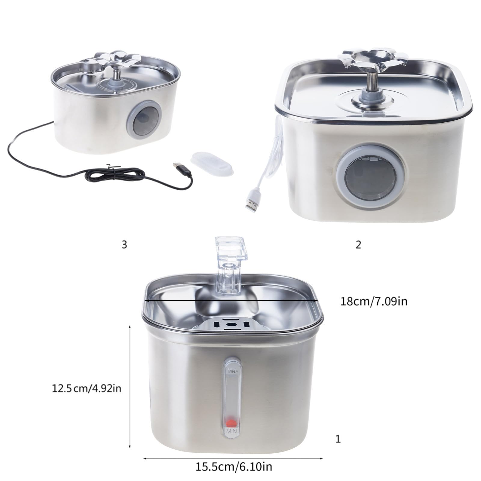 Fuente de agua automática para mascotas, acero inoxidable, 2,6 L, A