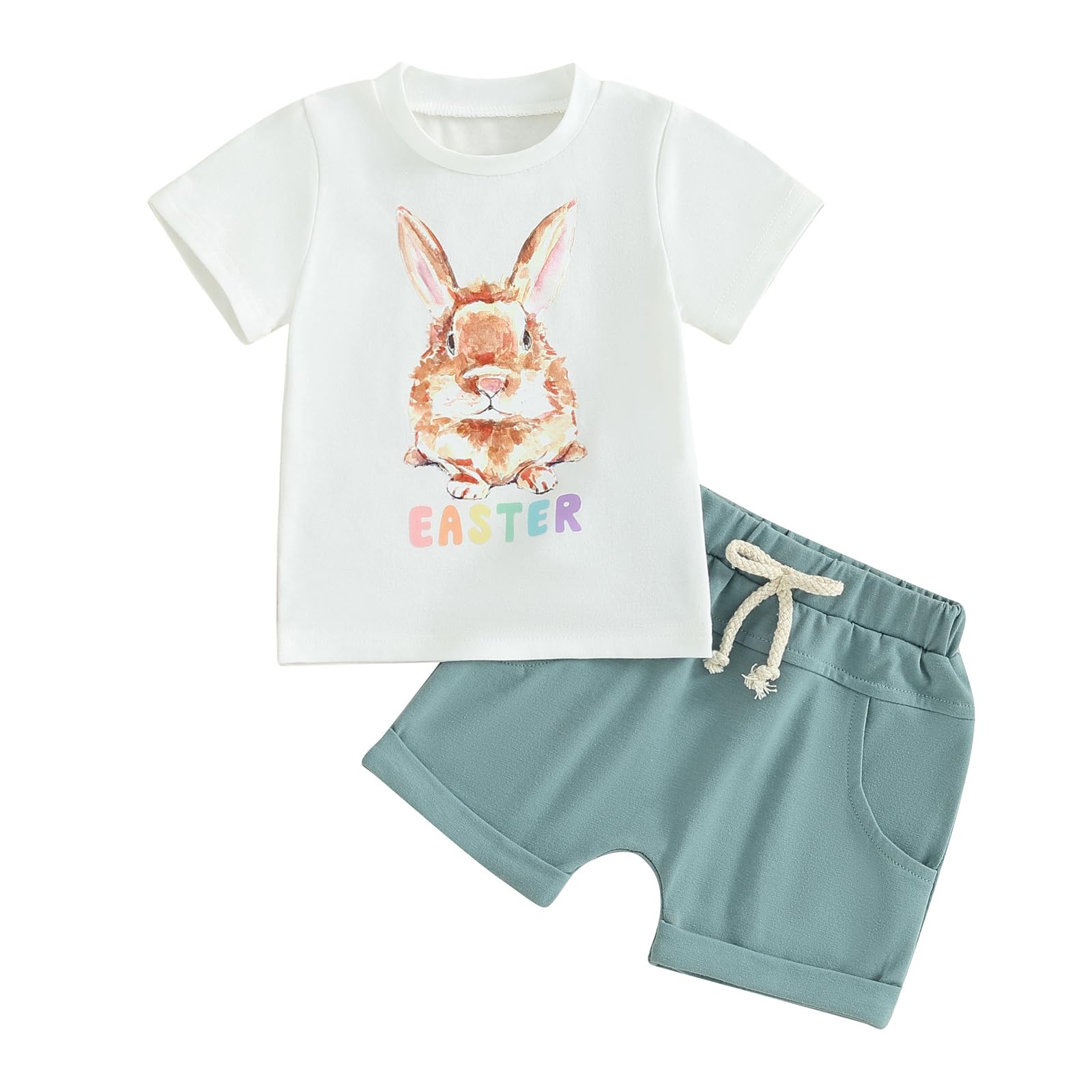 Karesoull Baby Boy Easter Outfits Summer Toddler Bunny Tops and Shorts Infant Boy Easter Clothes Set 2Pcs (White Easter Bunny, 2-3 Years)