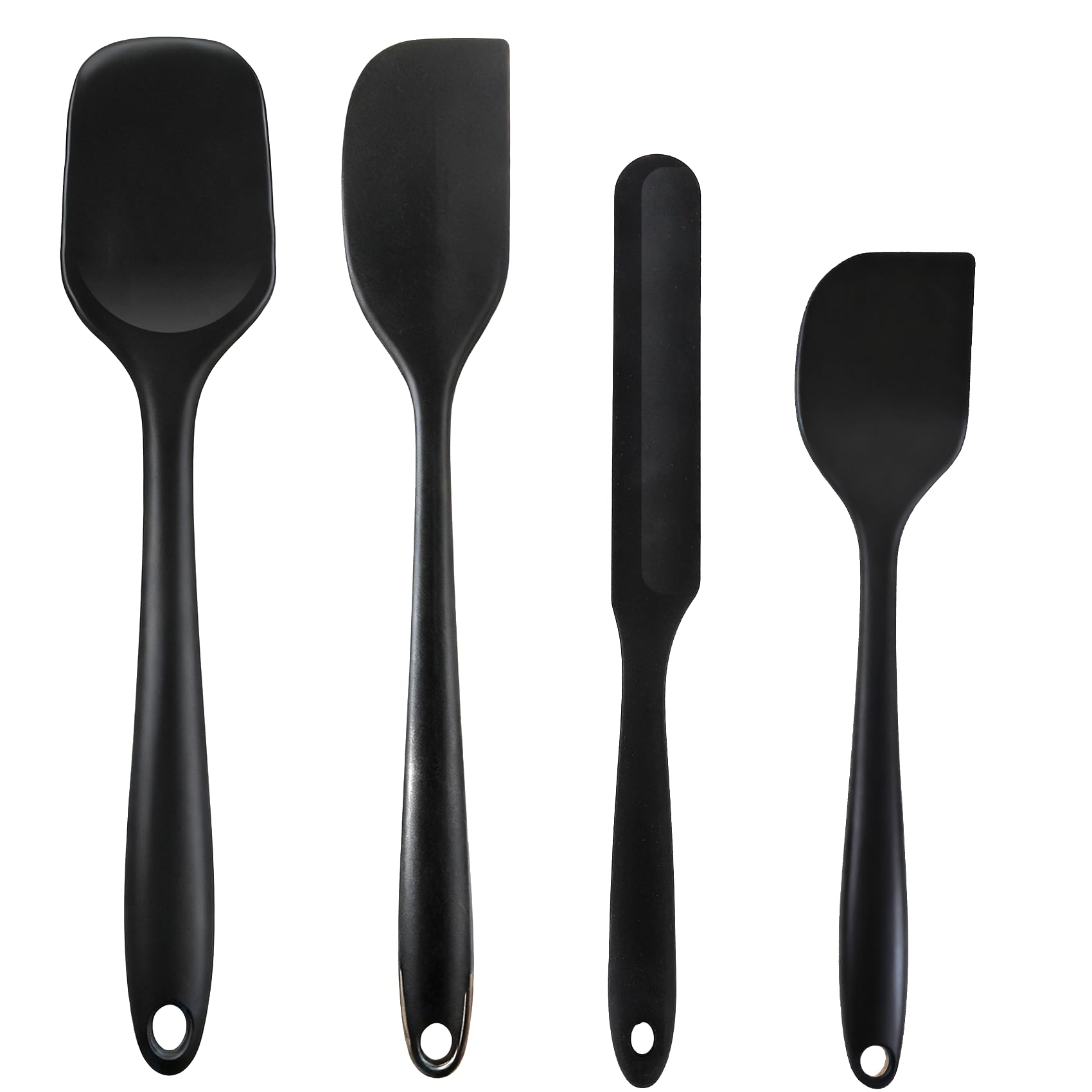 Silicone Spatula Set, Food Grade Rubber Spatula, 4 Pcs Heat Resistant Silicone Spatulas, One Piece Design Non-Stick Kitchen Utensils for Cooking, Stirring, Baking & Mixing, Dishwasher Safe (Black)