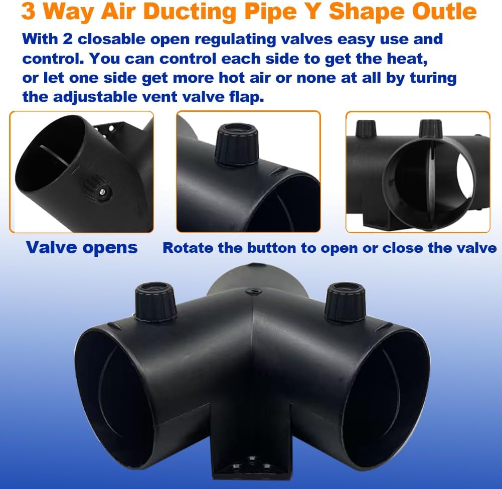 Diesel Parking Heater Duct Connector Accessories,75mm/3inch Y Shape Valve Adjustable Diesel Air Vent Heater Hose Pipe Ducting Connector Parts for Webasto Eberspacher Propex 2KW 5KW 8KW,1PC