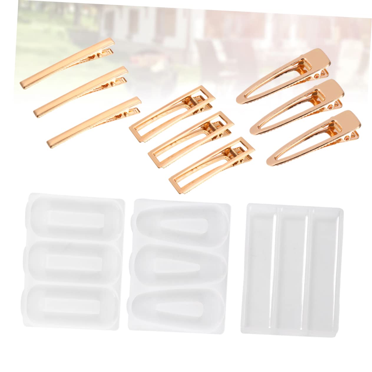 STOBOK 24pezzi Stampi Silicone Per Clip Per Kit Per Creazione Di Accessori Fai Te Resina Epoxy Inclusi Stampi e Accessori Metallici Per Clip Per
