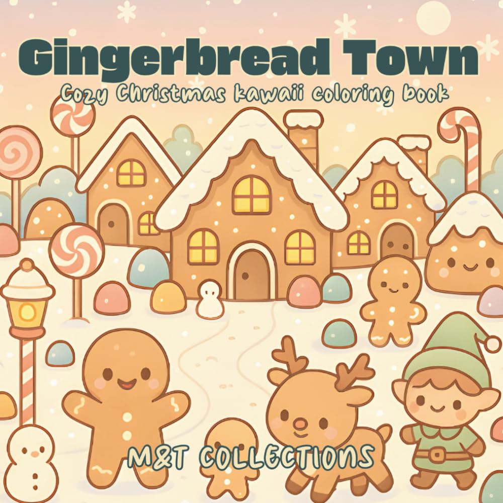 Gingerbread Town: Cozy Christmas kawaii coloring book