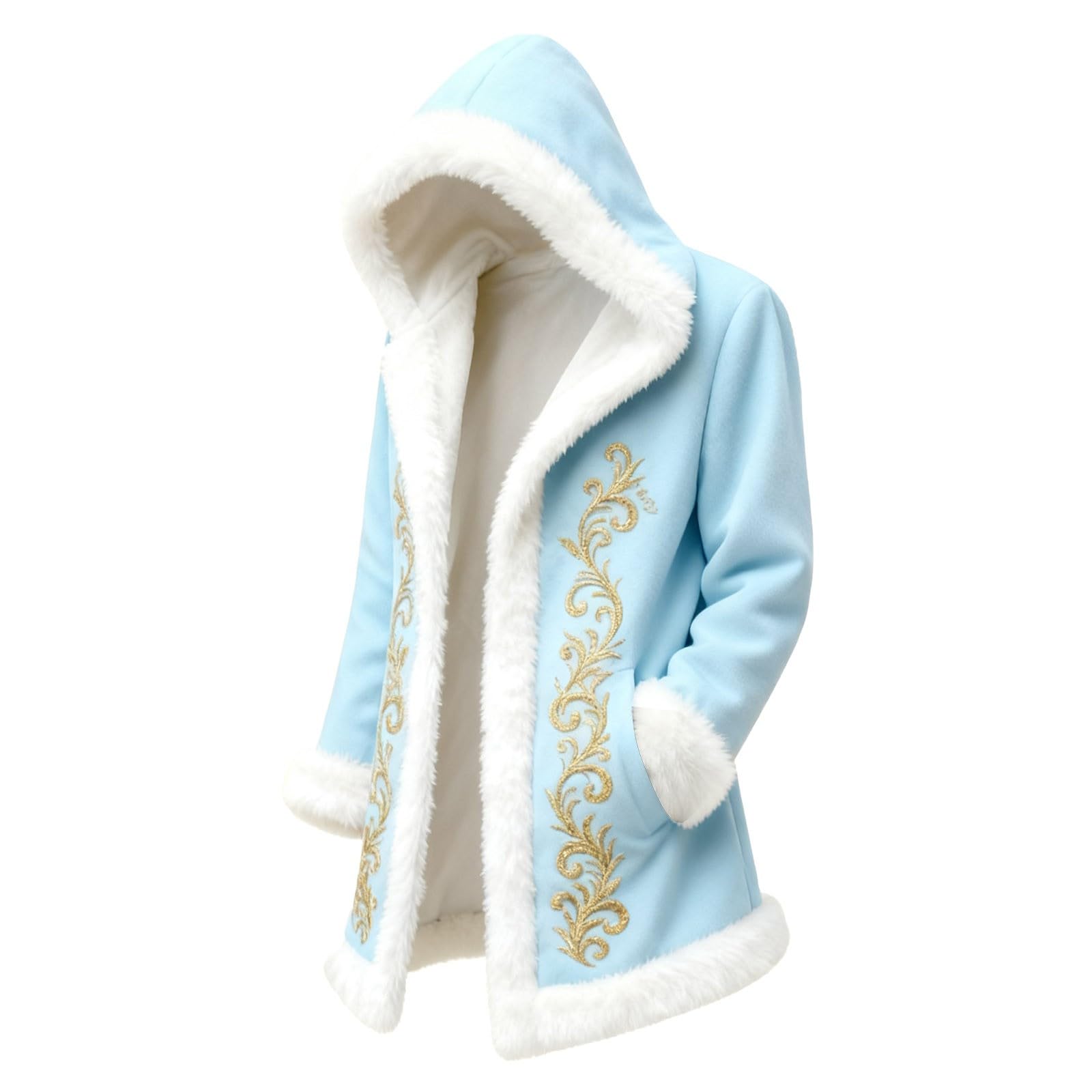 Red Velvet Christmas Costume for Men Red Hooded Cape Santa Coat Plush Lining Long Sleeve Longline Soft Warm Fluffy Festival Holiday Party Xmas Winter Cardigan