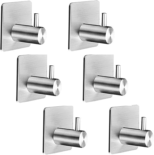 KK5 3M Ganchos adhesivos de pared  Paquete de 6 ganchos de acero inoxidable SUS304  Ganchos de pared cepillados resistentes  para toallas, llaves,