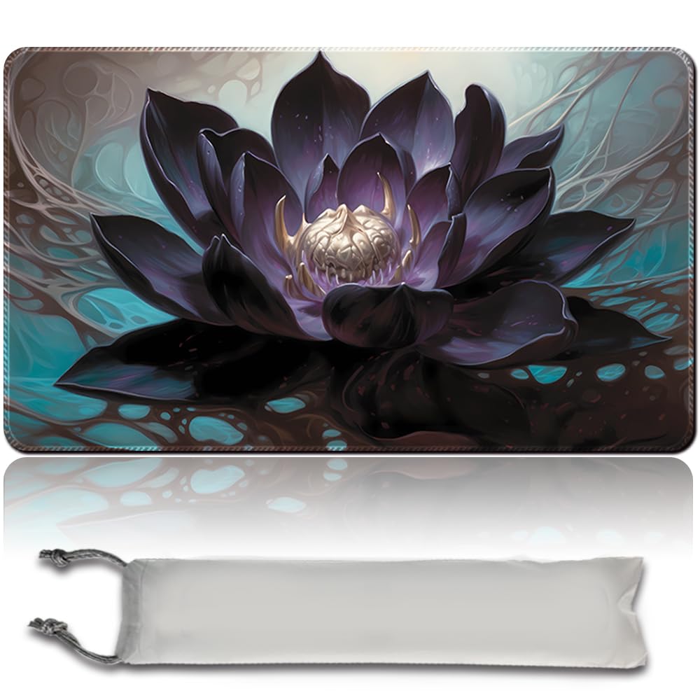 Alfombrilla de juego MTG + bolsa impermeable gratis, bordes cosidos, superficie de goma lisa, alfombrilla de juego MTG con zonas (un original ángel de vuelo alabastro) (loto negro, sin zona) - 1