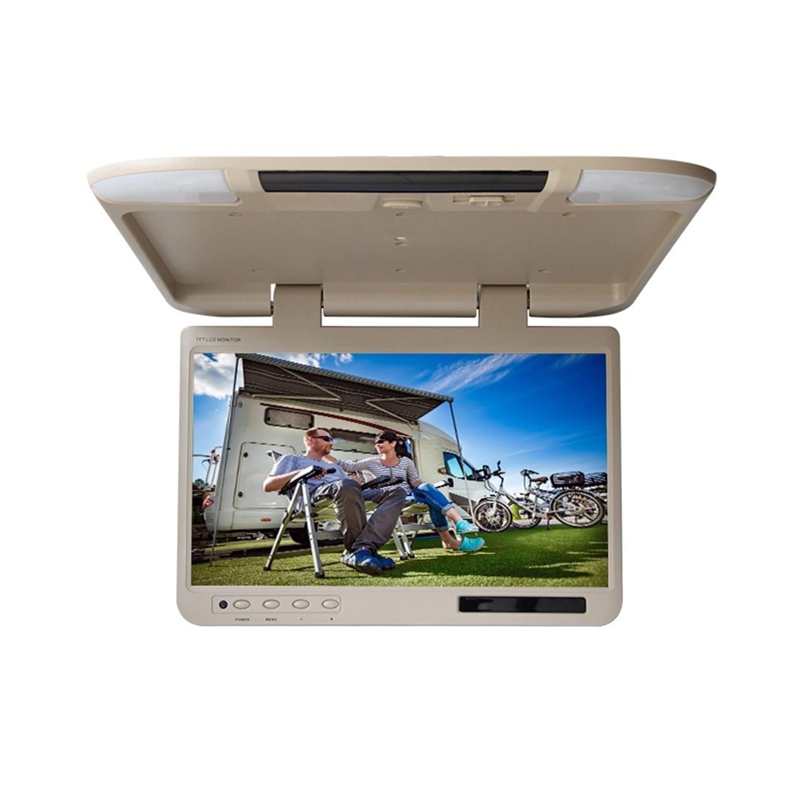 Telewizor w Zagłówku 1920 * 1080 ekran IPS 22 Cal na dach samochodowy rozkładany Monitor MP5 odtwarzacz wideo do sufitu autobusowego TV USB wyjście FM(22 inch Black)