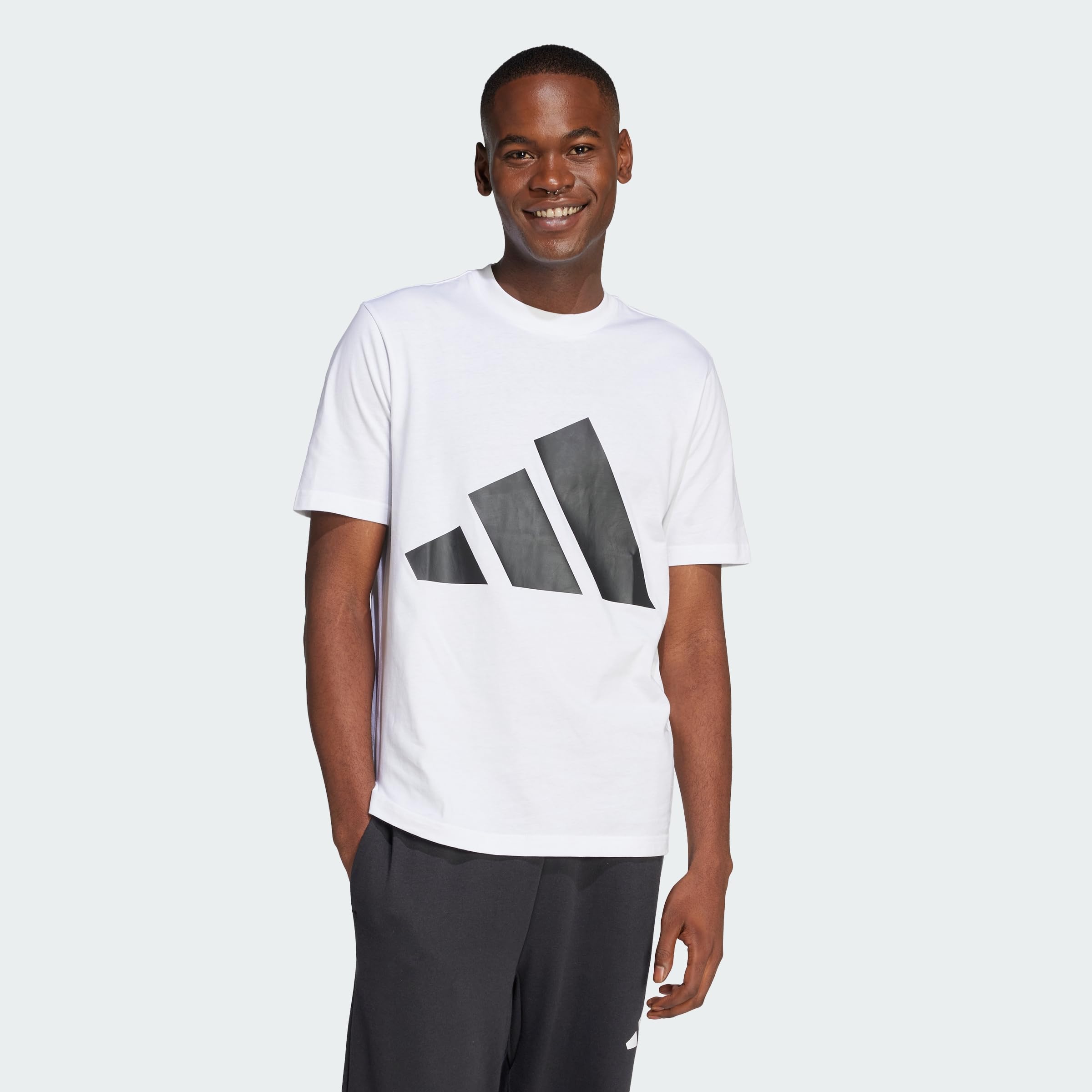 adidas Men's Essentials Big Logo Single Jersey Shirt, White/Black, XXL