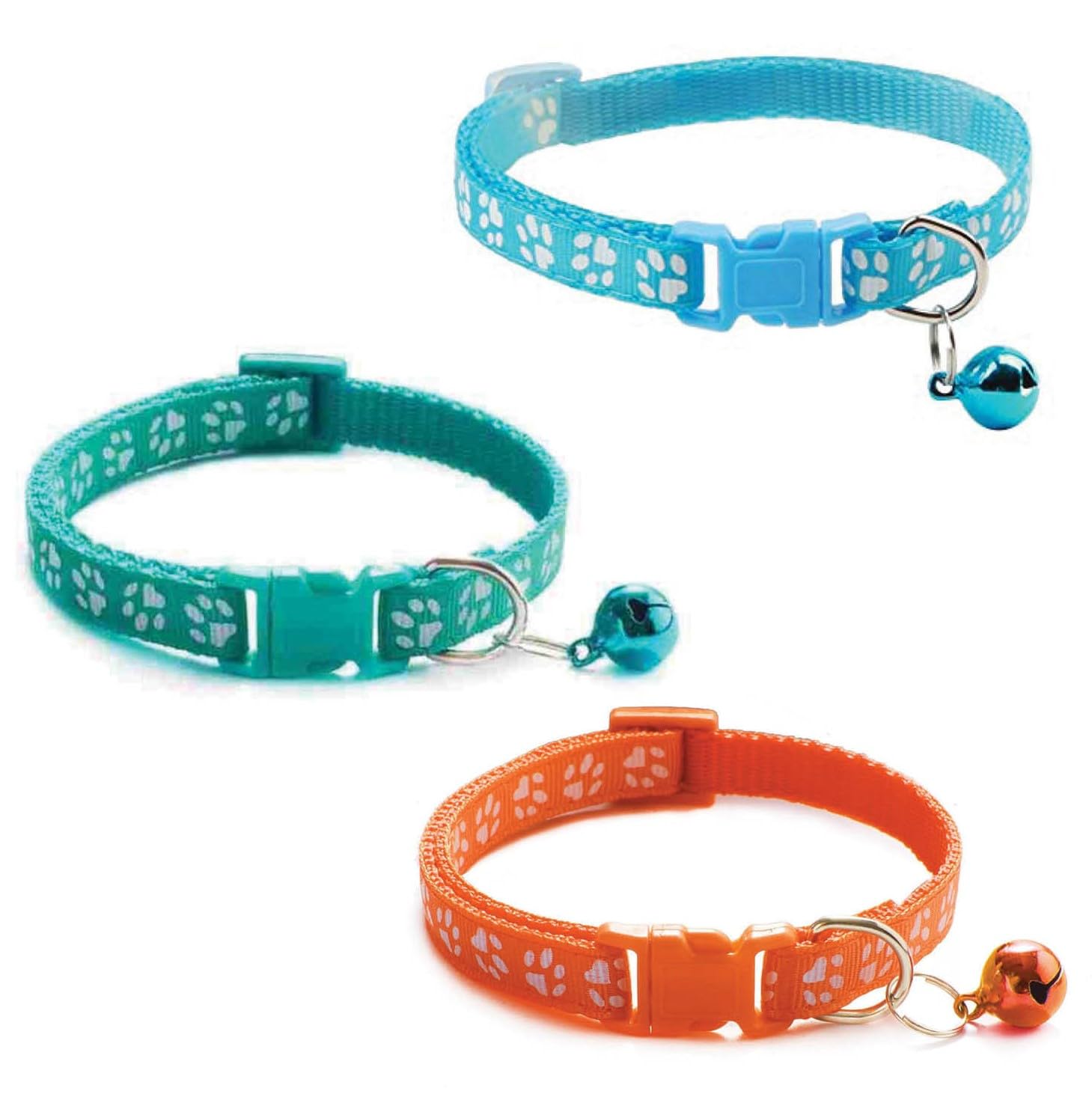 Litvibes Cat Collars Set of 3 with Bell,Kitten & Small Soft Adjustable Collar Safe,Solid & Protection Breakaway for Cats & Puppies,Cute Kitty Neckband with Paw Print-(Light Blue,Orange,Turquoise) (B0CXTZHWY9) Amazon Price History, Amazon Price Tracker