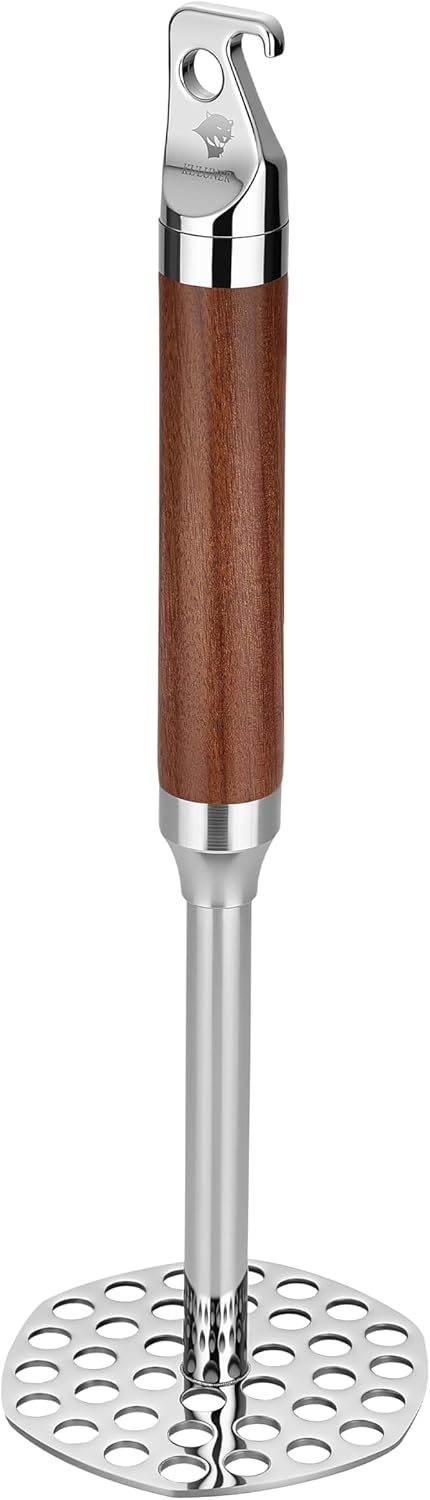 KULUNER 304 Stainless Steel Potato Masher Heat Resistant Safe for Non Stick Cookware Durable 10 Inch Ergonomic Solid Wood Handle Kitchen Tool African Blackwood