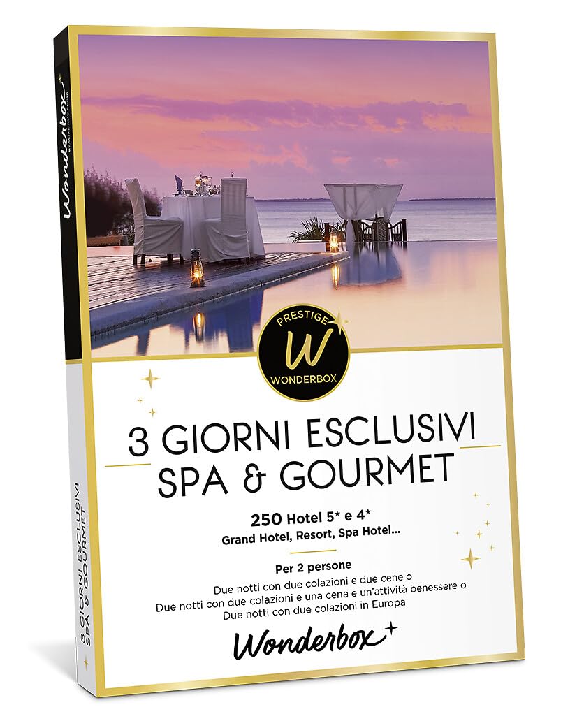 WONDERBOX- Cofanetto Regalo - 3 Giorni esclusivi Spa & goumet - 230 Hotel a 5 et 4 stelle - Per 2 Persone - 2 Notti + Colazioni - Attività Benessere - 2 Notti con 2 Colazioni in Europa - Per coppia