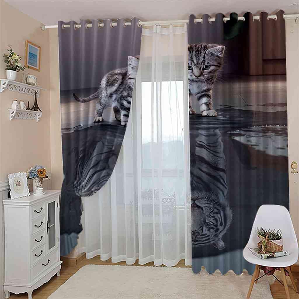 Modern Blackout Curtains with Eyelet 3D Printed Thermal Insulated Window Treatments Animals Kittens and Tigers Living Room Bedroom Window Drapes 2 Panel Set 72" X 108" (2XW52"xL84")