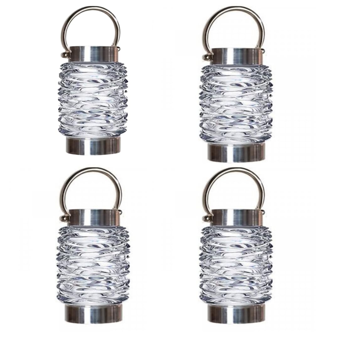 Garden Mile Silver Set Of 4 Super Bright Wave Hanging Solar Lanterns 10 Lumens Steel Outdoor Waterproof Lights For The Garden Patios Tables Pathway