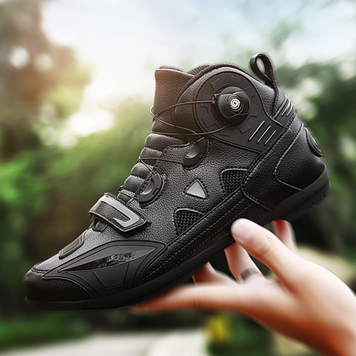 Stivali da Moto in Pelle Uomo Scarpe da Moto da Motocross | Stivali da Street Casual, Antiscivolo, Resistenti e Comode, Traspiranti, Rinforzate, Supporto alla Caviglia
