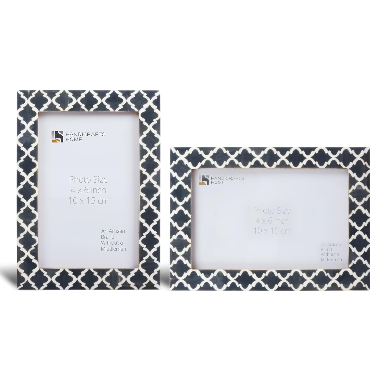 Handicrafts Home Casablanca-Grey-White Grey & White Vintage Photo Frames For Wall Or Tabletop Display, 4X6 Picture Frame Set Of 2,Boho Farmhouse Gallery Wall Frame Set, Artisan Handmade Home Decor, Handmade Moroccan Frame