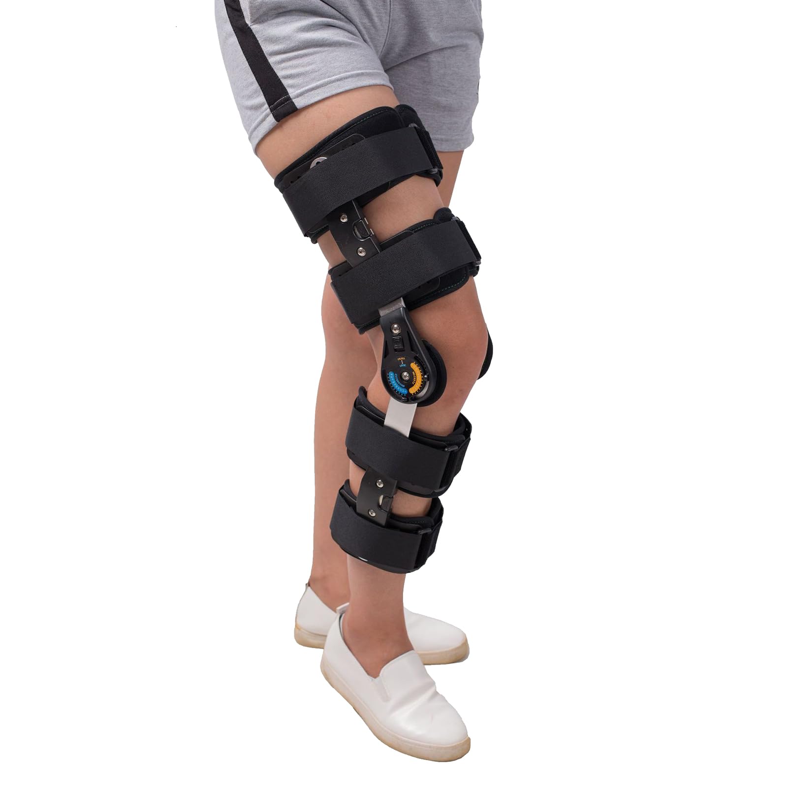 LoJax Rodillera ROM con Bisagras con Correa, Inmovilizador De Lesiones De Rótula, Protector Ortopédico, Estabilizador De Pierna Ajustable, Férula De Órtesis De Rodilla