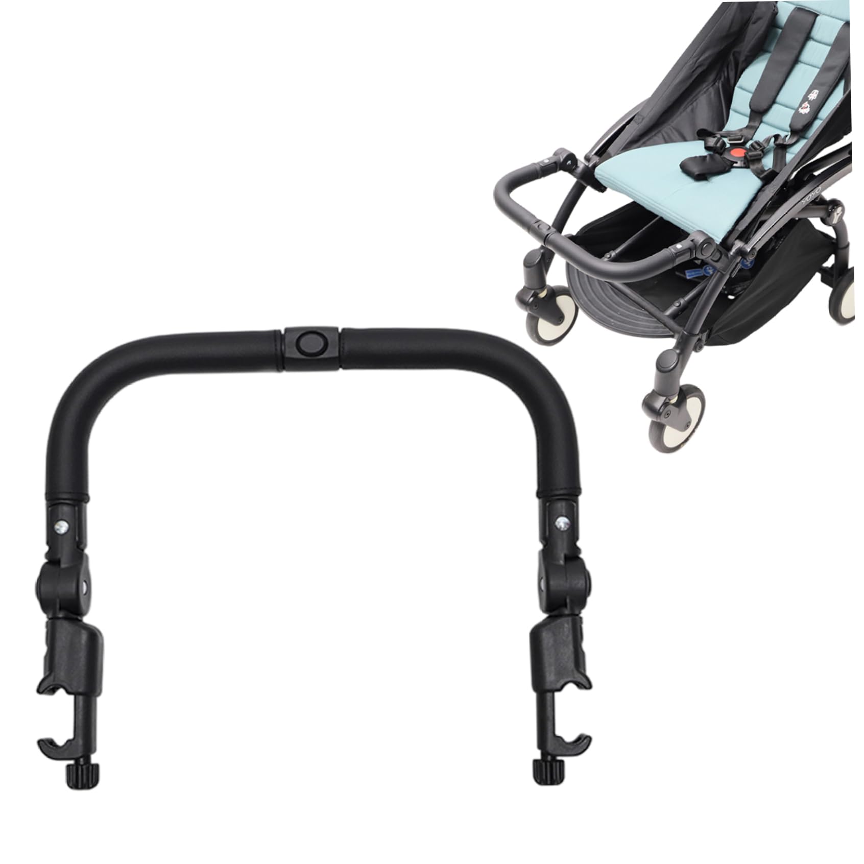 Stroller Bumper Bar Adjustable Multifunctional PU Leather Stroller Handle Accessories with Button Switch for Baby Toddler Safety, Black