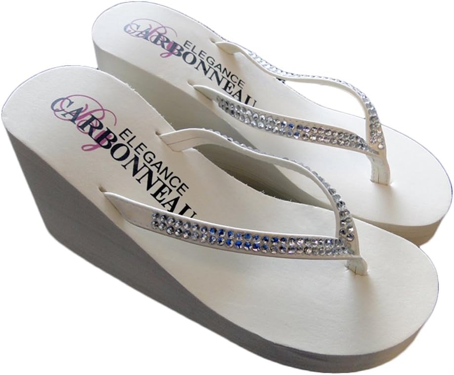 Elegance by Carbonneau Crystals Women's High Heel Flip Flop Ivory Foam Rubber Sandal