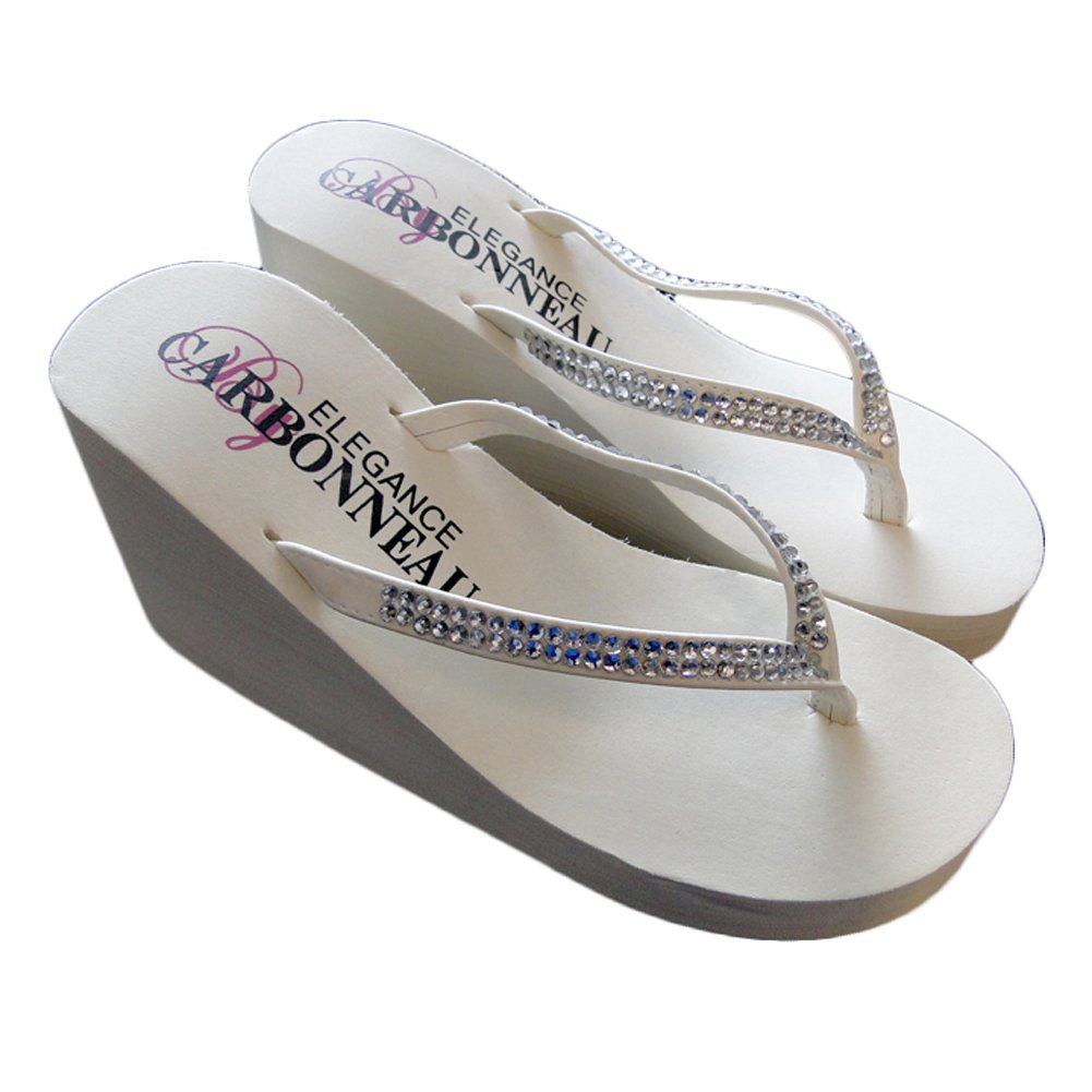 Elegance by Carbonneau Crystals Women's High Heel Flip Flop Ivory Foam Rubber Sandal