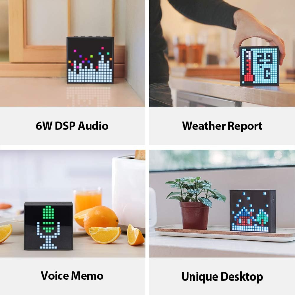 Divoom Timebox EVO Pixel Art - Altavoz Bluetooth LED con Control popr Medio de la aplicación - Altavoz inalámbrico portátil Inteligente con Graves potentes - Micrófono (Color Negro)