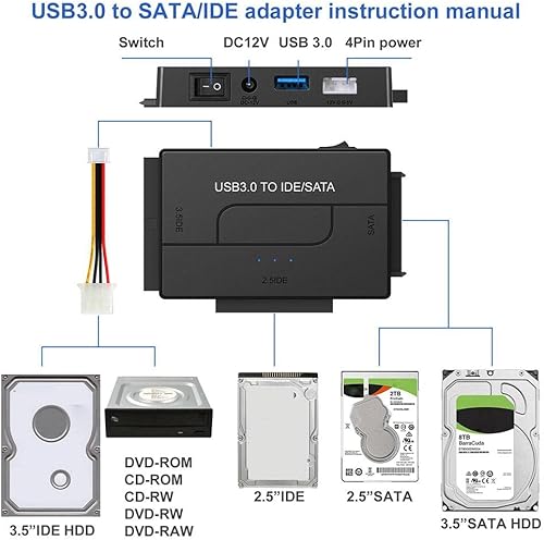 Miniatura 3 de RUNAAJA Ultra Recovery - Juego de adaptadores de disco duro USB 3.0 a IDE/SATA para discos duros de 2.5" y 3.5" HDD, SSD, DVD, lector universal de