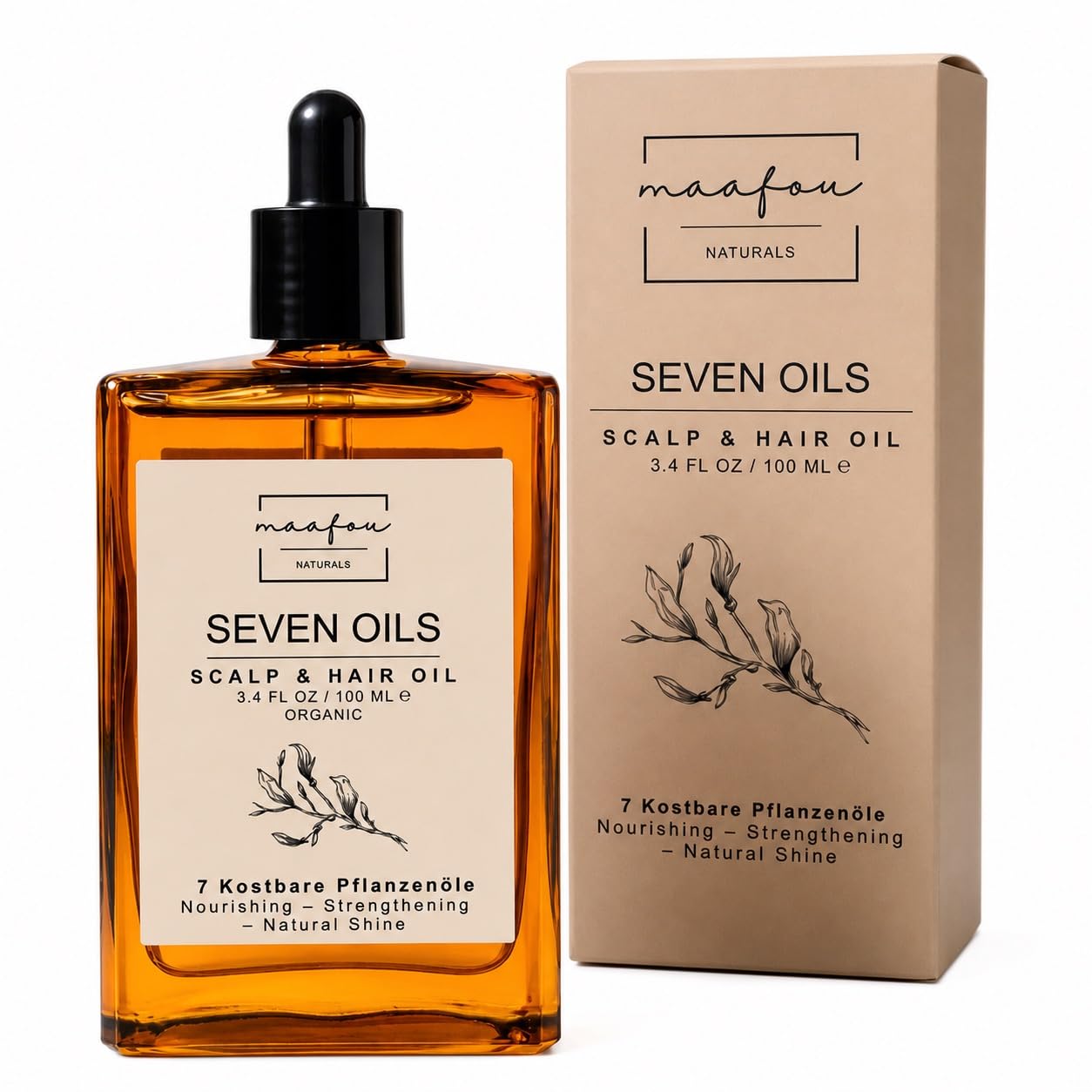 Naturals. SEVEN OILS olejek do włosów i brody (100 ml) – naturalna siła 7 w 1 z olejem rycynowym, olejkiem arganowym i olejkiem jojoba dla wzrostu i połysku włosów – przeciw puszeniu się i