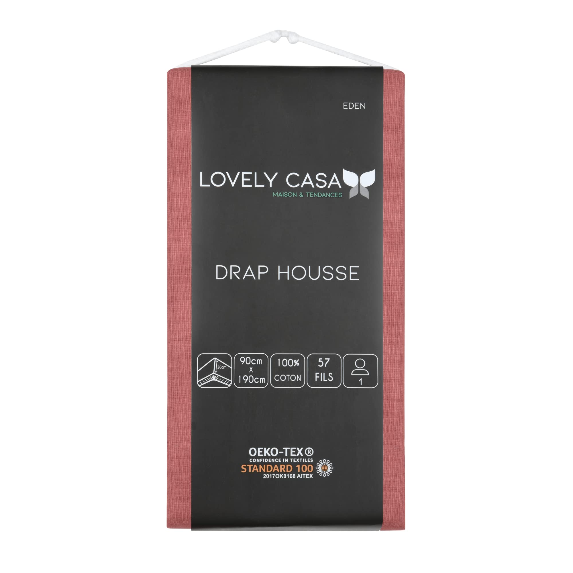 Lovely Casa, Fitted sheet, Size 90 x 190 cm, Large 30 cm, 100% Oeko-Tex Certified Cotton, Colour Grenache, Model Eden - Image 2